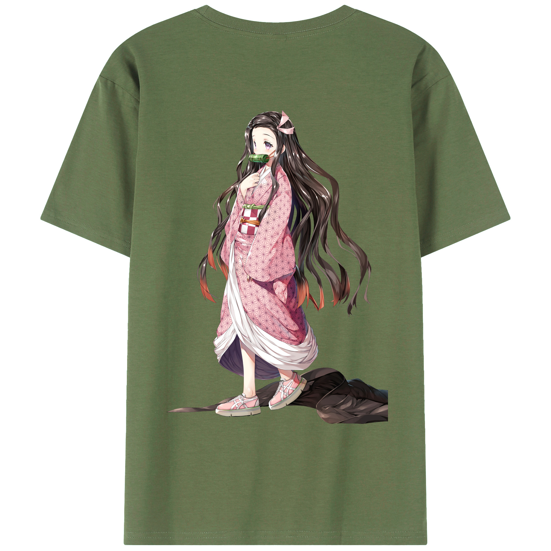 （画像用） 鬼滅の刃（きめつのやいば）竈門 禰󠄀豆子／かまど ねずこ Kamado Nezuko 綿100％ メンズ半袖Tシャツ（バックプリント） 通気性